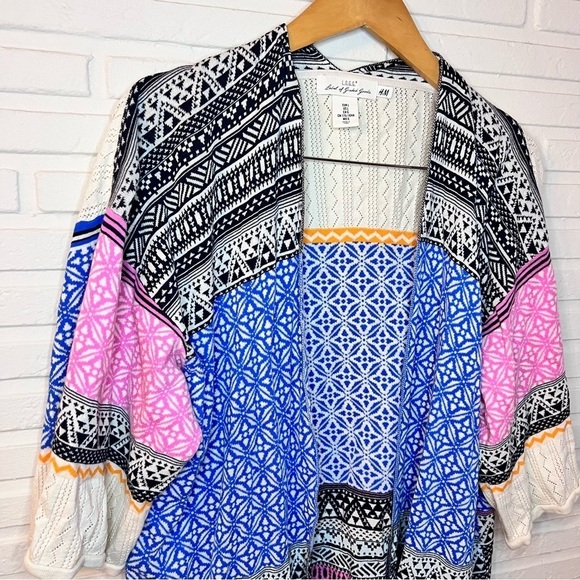 H&M Multicolored Cotton Geometrical Knit Open Style Kimono, Women’s Size Large - Picture 2 of 8